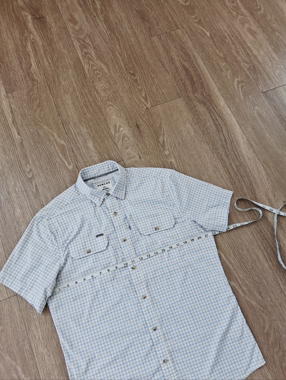 Poncho The Channel Cat Original SS Shirt Blue And Grey Plaid Performance Nylon - Picture 13 of 15
